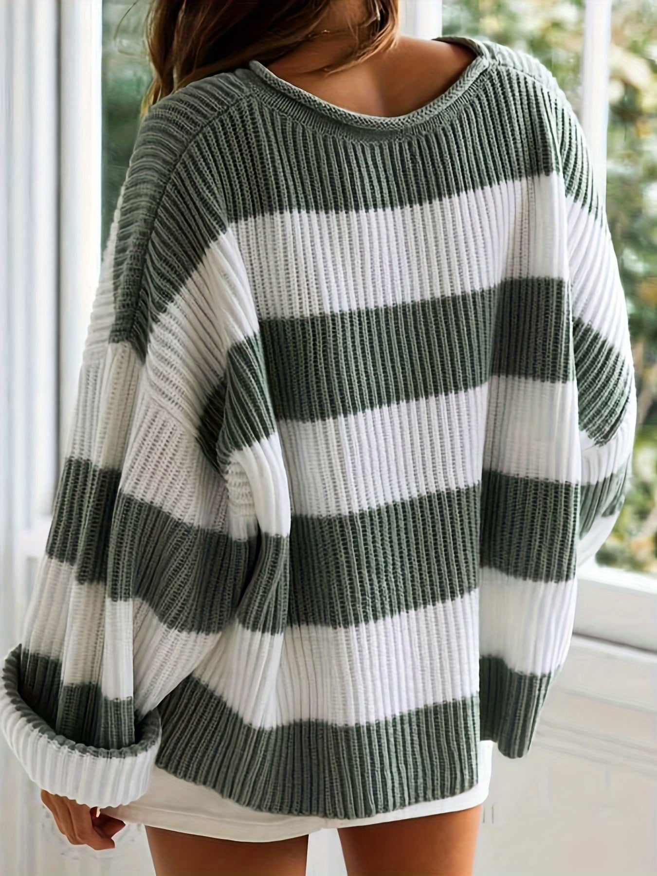 Ornella | Rundhals gestrickter Pullover mit Streifen