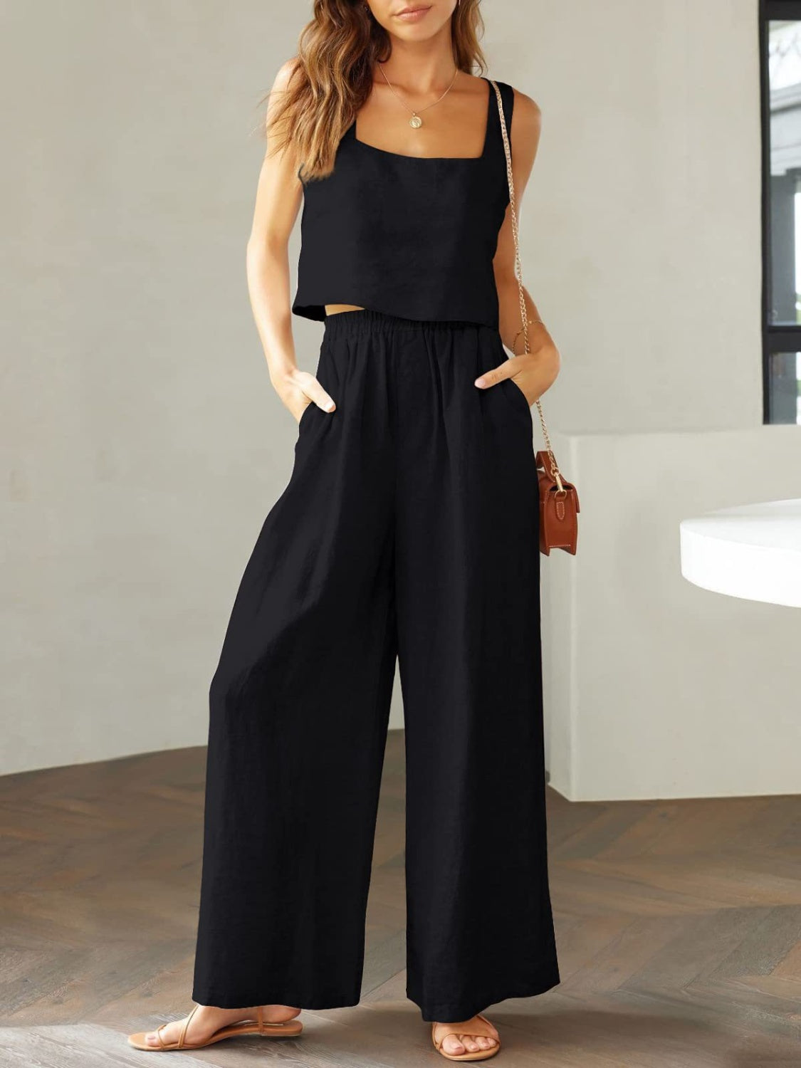Maxina | Luftiges Damen Set mit Cropped Top & Weit geschnittene Hose