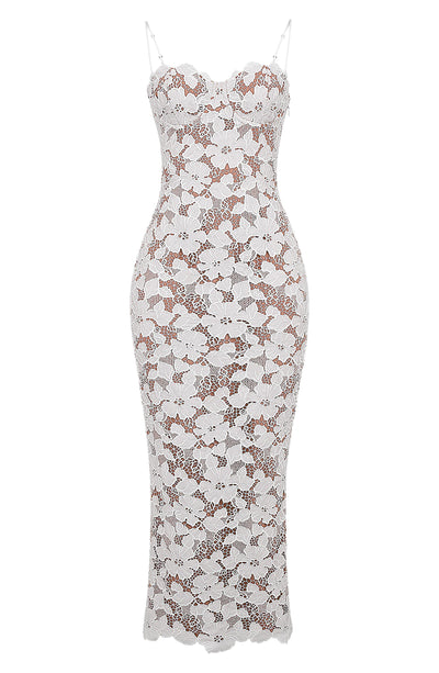 Pearl Blossom | Spitzen Maxi Kleid mit Schnürung & Blumenmuster