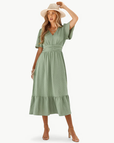 RENÉE™ | Langes Kleid mit V-Ausschnitt und kurzen Ärmeln