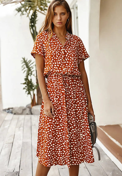 Zanelya | Midi Sommerkleid mit Abstract Dots Print & Knopfverschluss
