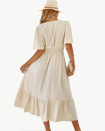 RENÉE™ | Langes Kleid mit V-Ausschnitt und kurzen Ärmeln