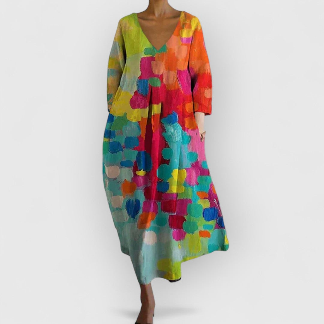 Anastasia™ | Buntes Kleid mit V-Ausschnitt
