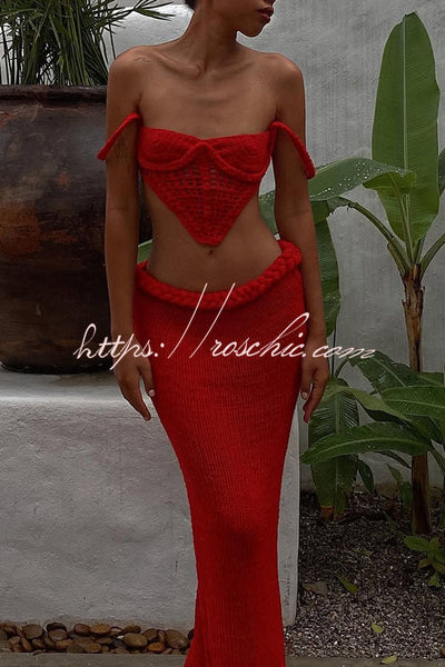 Kiara™ | Crochet Knit Braid Waist Slit Stretch Maxi Skirt