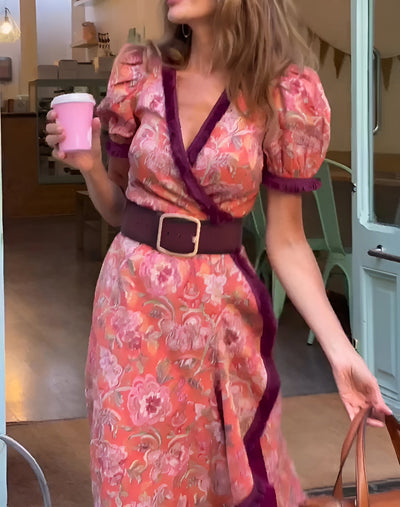 Isabella™ | Elegantes Maxikleid in Rosa mit kurzen Ärmeln