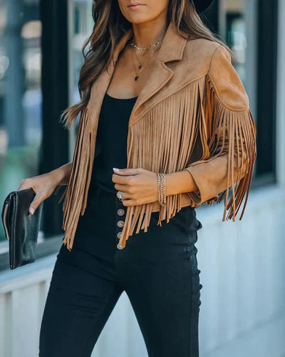 Fraya | Cropped Fransenjacke im Suèdelook – Festivaltauglich & Modisch