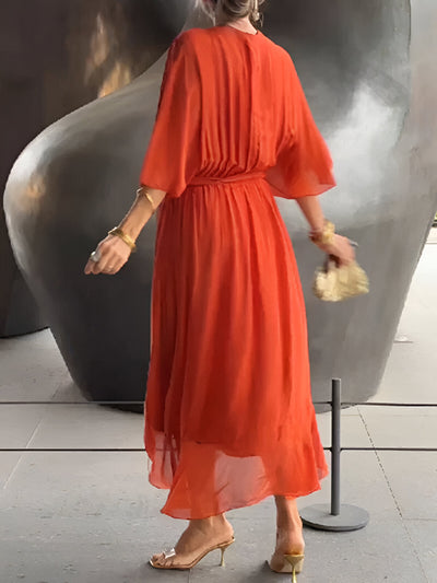 Valenora | Elegantes Wickelkleid mit Schwungvollen Ärmeln & Taillengürtel