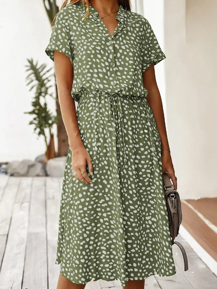Zanelya | Midi Sommerkleid mit Abstracten Punkten & Knopfverschluss