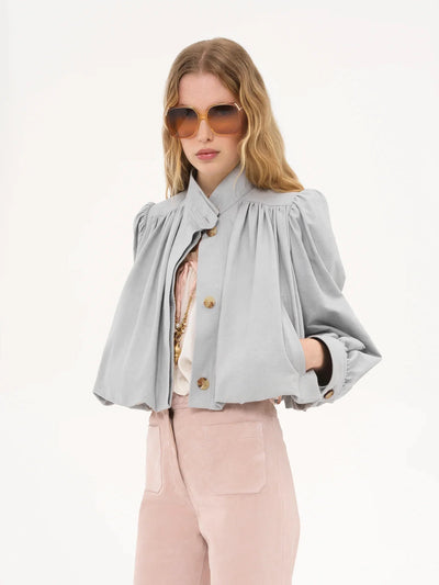Luzette Cropped Bomberjacke | Weibliche Jacke mit Puffärmeln & Knöpfen