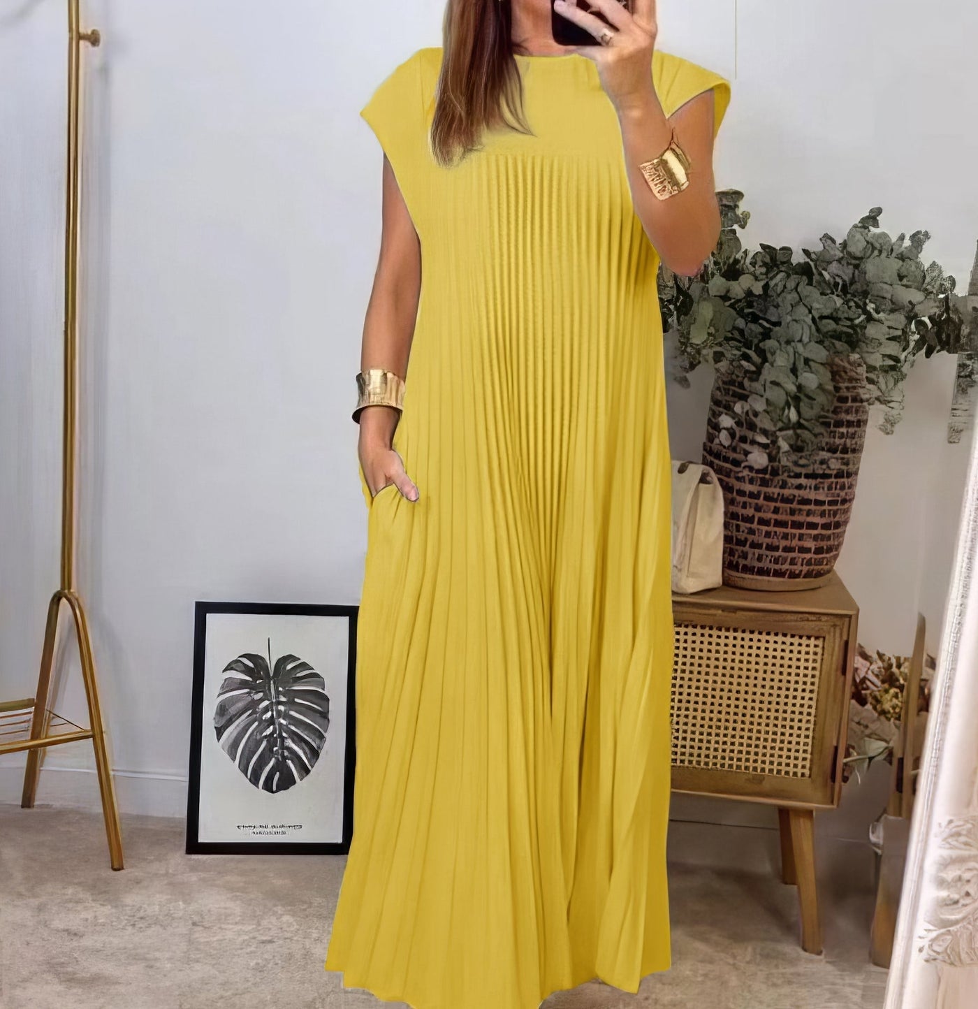 Einfaches Plissiertes Kleid ohne Ärmel