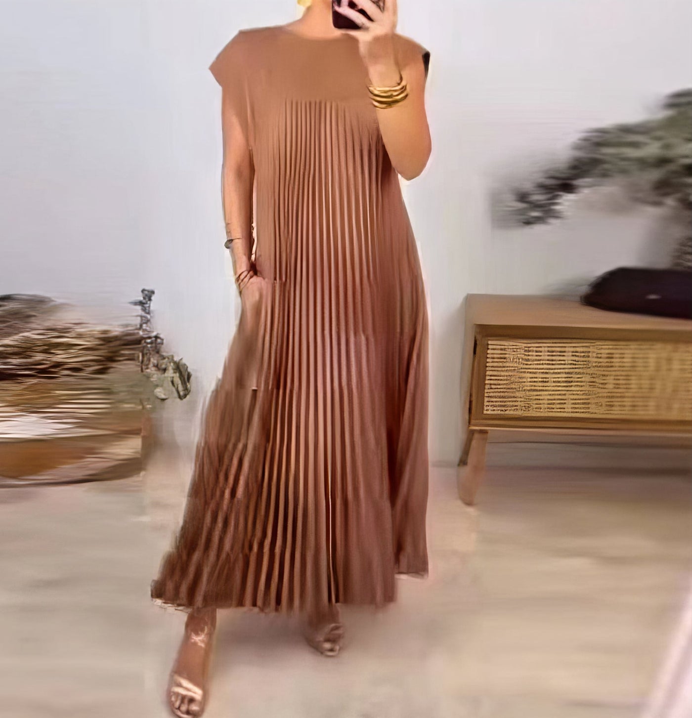 Einfaches Plissiertes Kleid ohne Ärmel