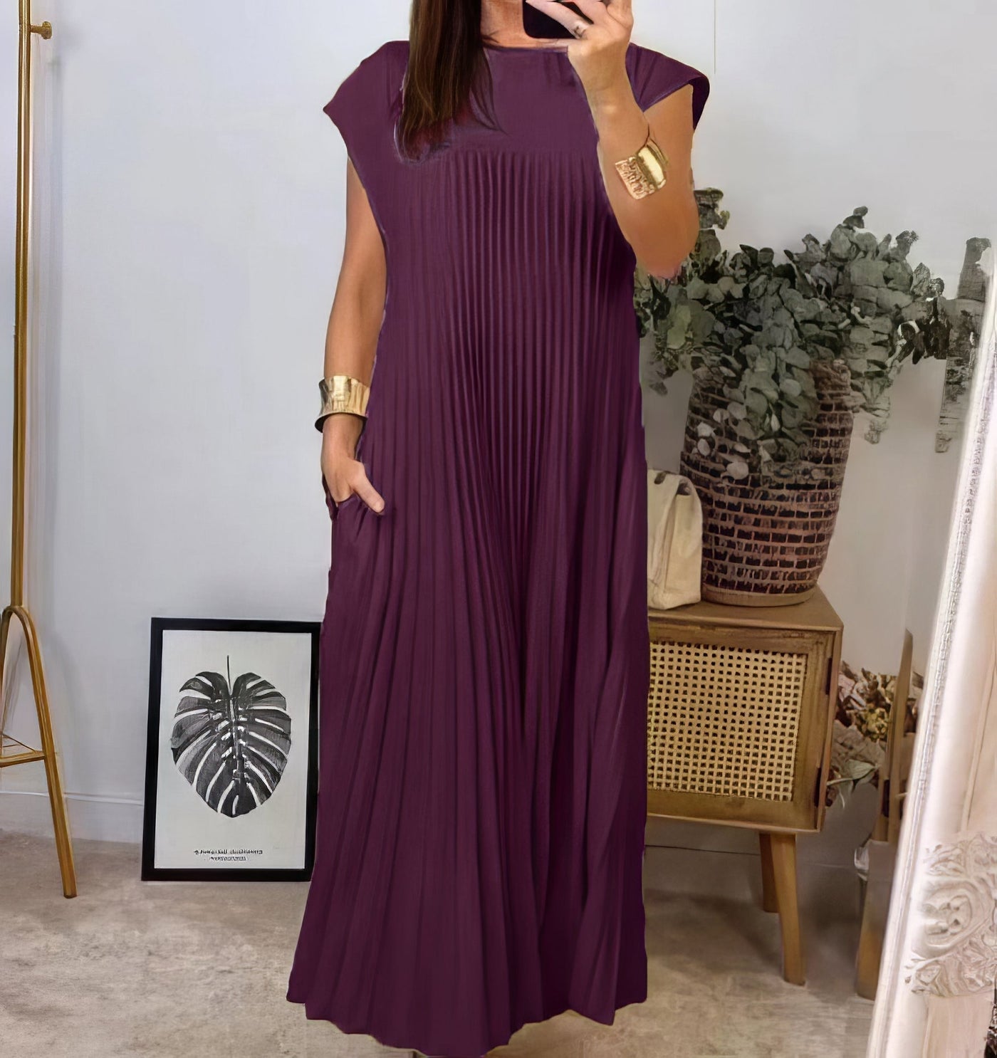 Einfaches Plissiertes Kleid ohne Ärmel