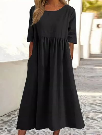 Baumwollkleid mit Rundhalsausschnitt und Taschen