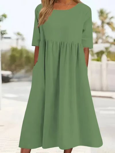 Baumwollkleid mit Rundhalsausschnitt und Taschen