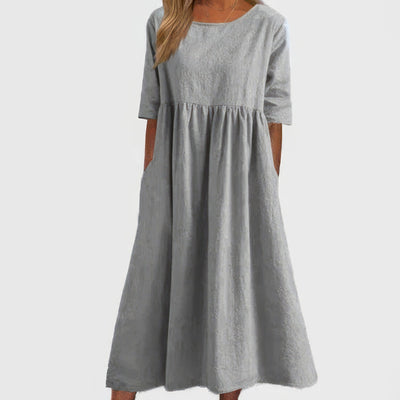 Baumwollkleid mit Rundhalsausschnitt und Taschen