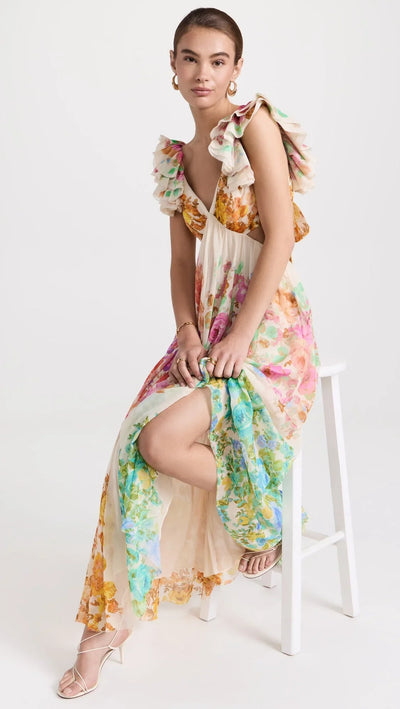 Bloomelia | Maxi Kleid mit Blumenmuster & Rüschen